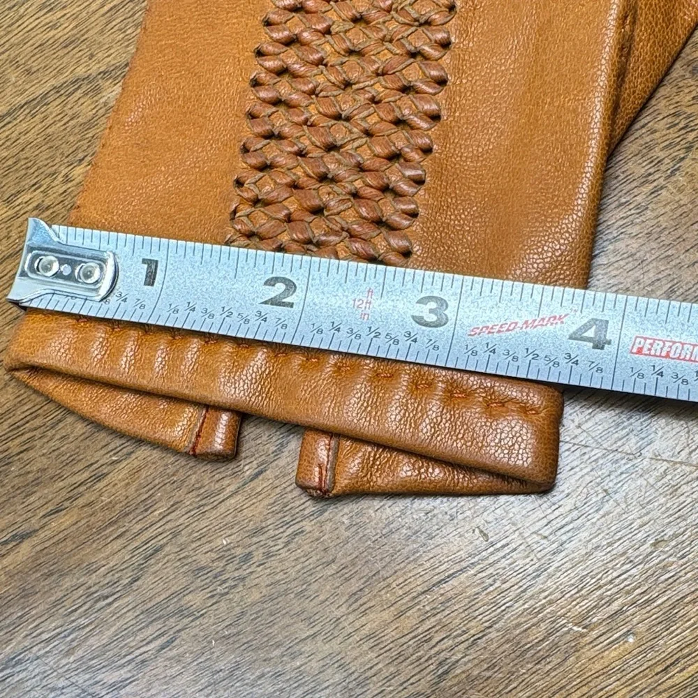 Vintage Gant Jonquet France Basket Weave Caramel Leather Driving Gloves